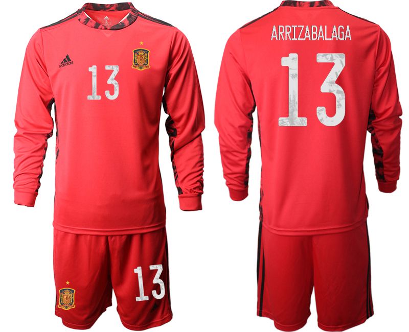 Men 2021 World Cup National Spain red goalkeeper long sleeve #13 Soccer Jerseys
